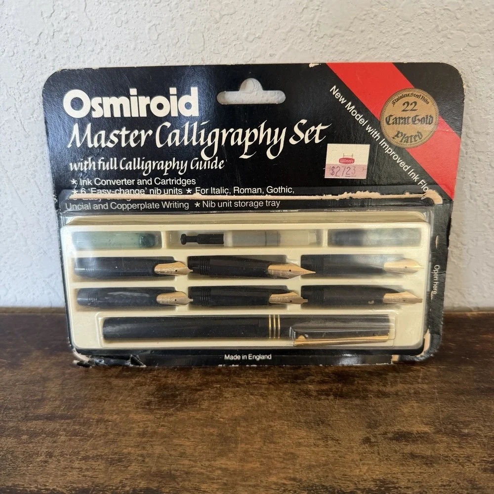 Vintage Osmiroid Master Calligraphy Set 22k Gold Plate 6 Easy Change Nibs READ